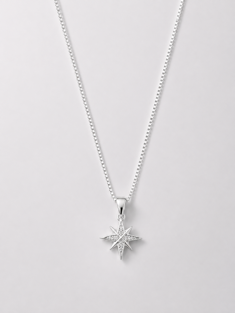 Cadena Veneneciana + Dije North Star Plata Ley 925