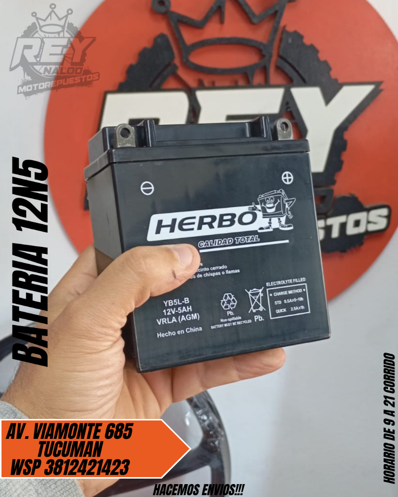 BATERIA 12N5 (5AH) 110/YBR/FZ/S2/ETC - REY MOTOREPUESTOS