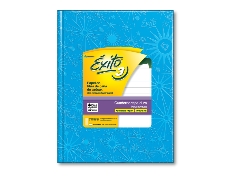 Exito cuaderno Nº3 tapa dura 48h RAYADAS CELESTE