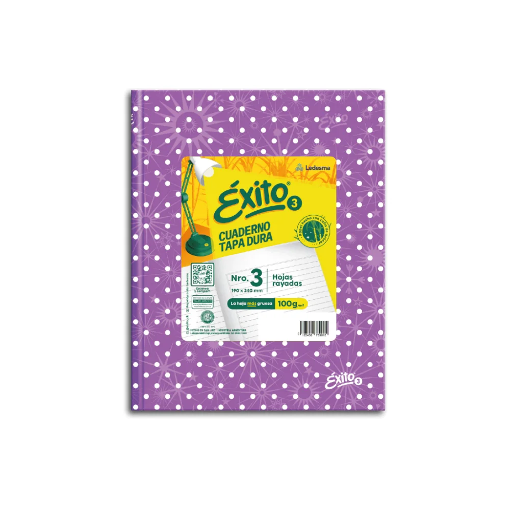 Exito cuaderno Nº3 tapa dura 48h RAYADAS LUNARES LILA