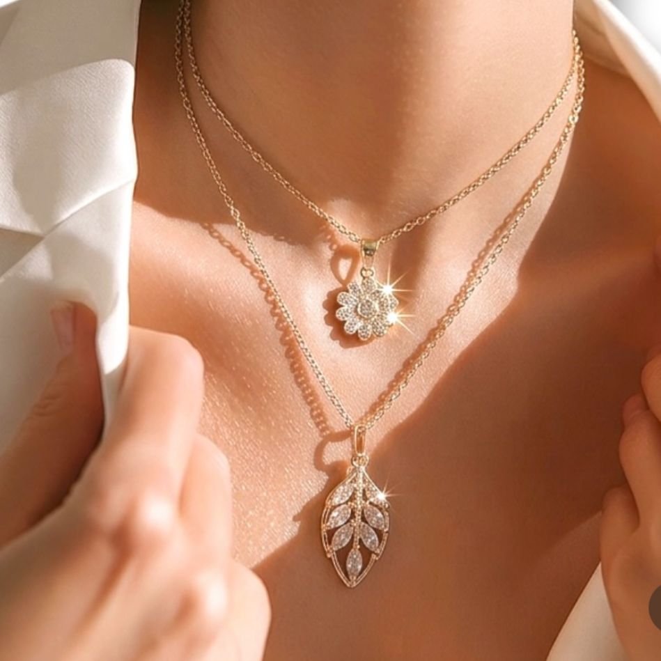 Cadena Conjunto Flor acero dorado