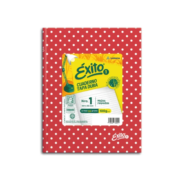 Exito cuaderno Nº1 tapa dura 48h RAYADAS LUNARES ROJO