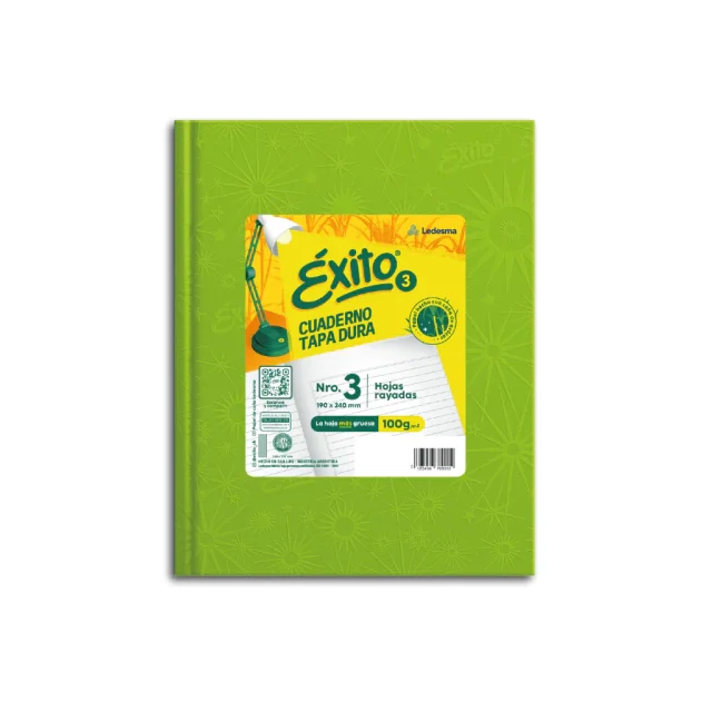 Exito cuaderno Nº3 tapa dura 48h RAYADAS VERDE MANZANA