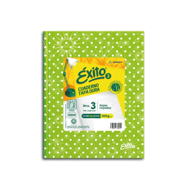 Exito cuaderno Nº3 tapa dura 48h RAYADAS LUNARES VERDE MANZANA