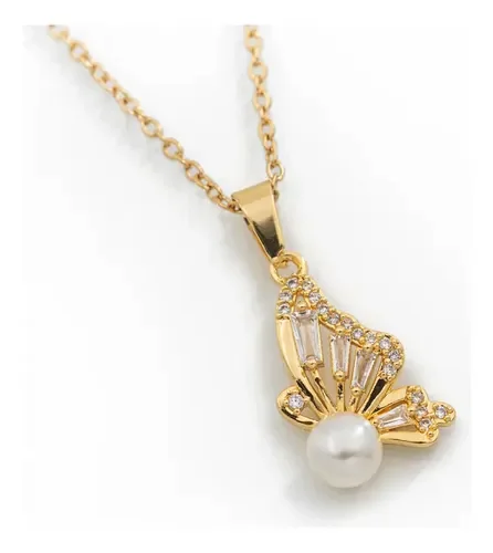 Collar Mariposa Perla acero dorado