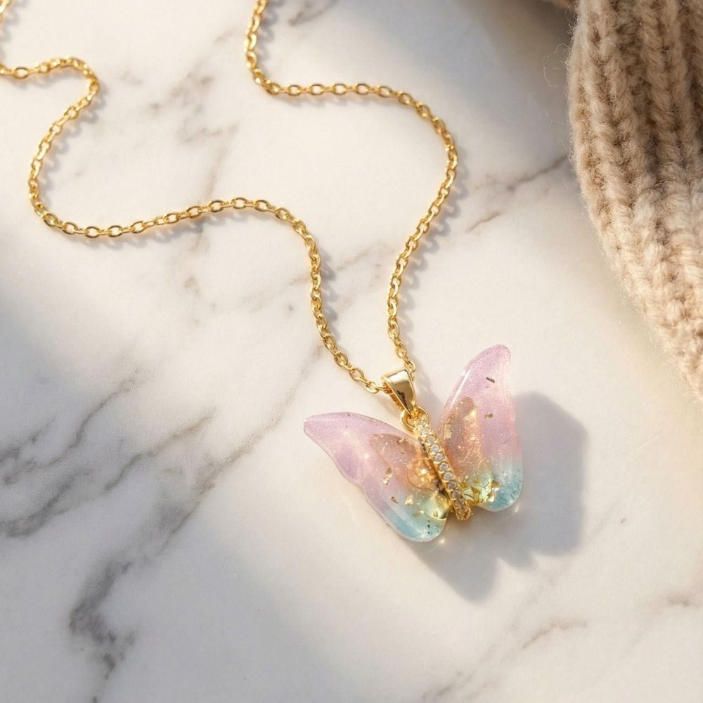 Collar Mariposa Tornasol acero dorado