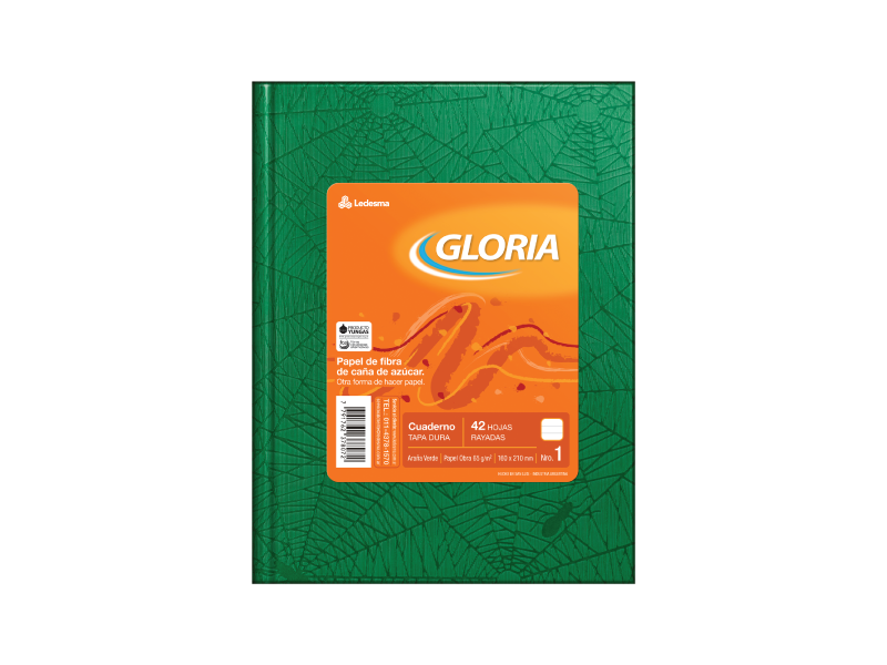Gloria cuaderno Nº1 tapa dura VERDE 42h RAYADAS