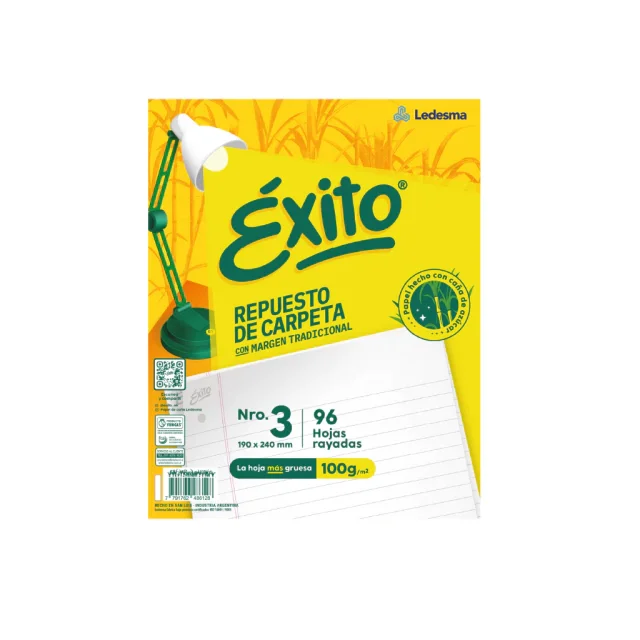 Exito respuesto de hojas CUADRICULADAS 96h Nº3