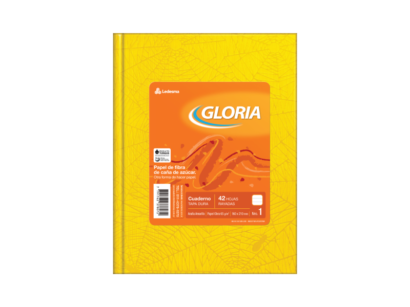 Gloria cuaderno Nº1 tapa dura AMARILLO 42h RAYADAS