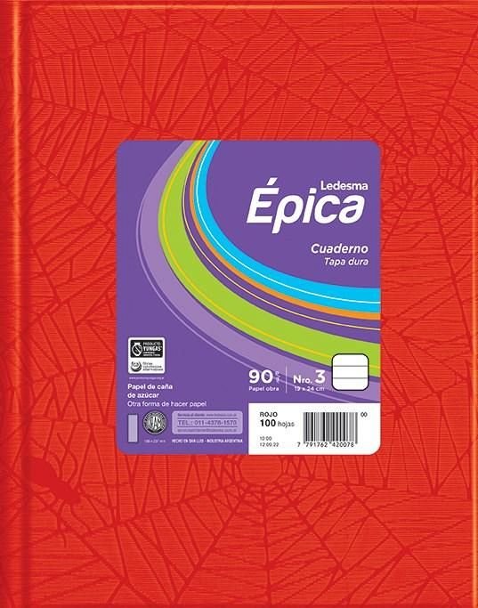 Epica cuaderno Nº3 tapa dura 48h RAYADAS ROJO
