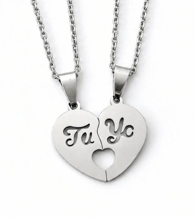 Collar Corazon Tu y Yo acero