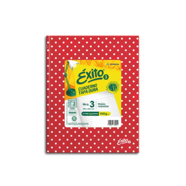 Exito cuaderno Nº3 tapa dura 48h RAYADAS LUNARES ROJO