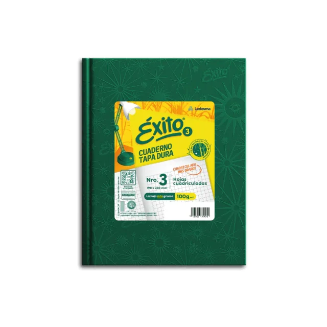 Exito cuaderno Nº3 tapa dura 48h CUADRICULADO VERDE