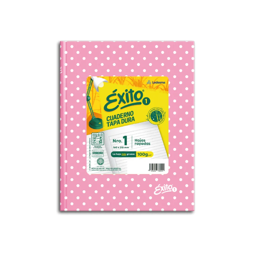 Exito cuaderno Nº1 tapa dura 48h RAYADAS LUNARES ROSA
