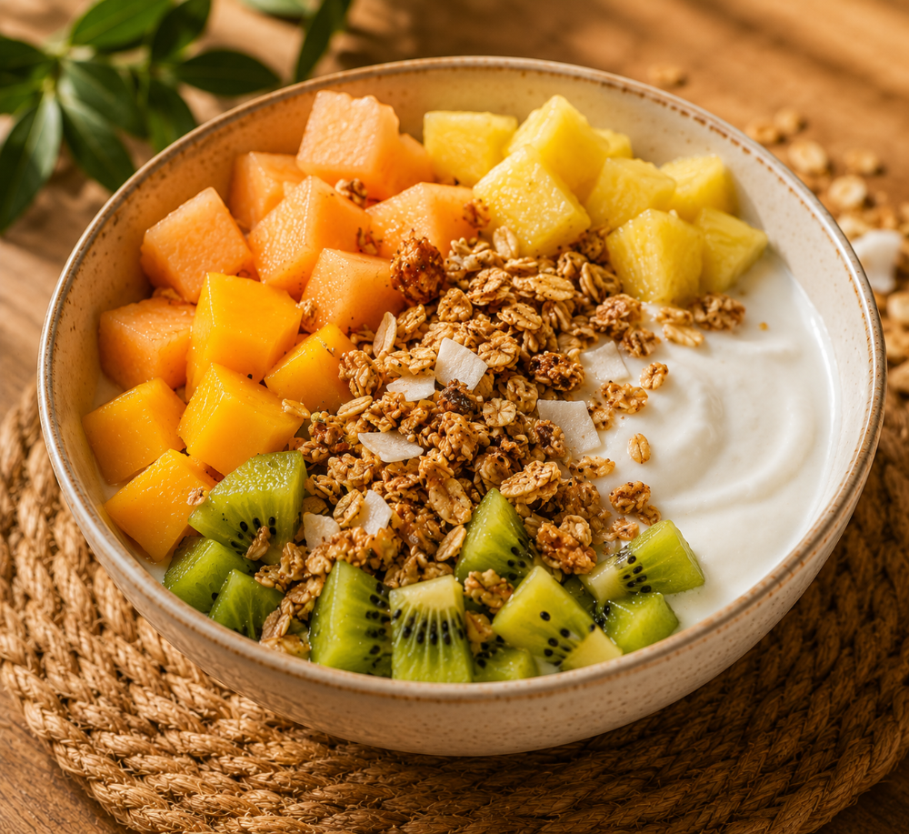 BOWL DE FRUTAS CON YOGURT DE COCO