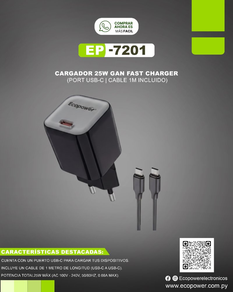 Cargador ecopower 25w tipo c