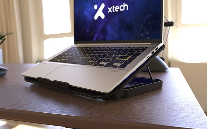 BASE ENFRIADORA PARA LAPTOP XTECH XTA-156, hasta 15.6″, USB , 2 ventiladores LED azul ajustable