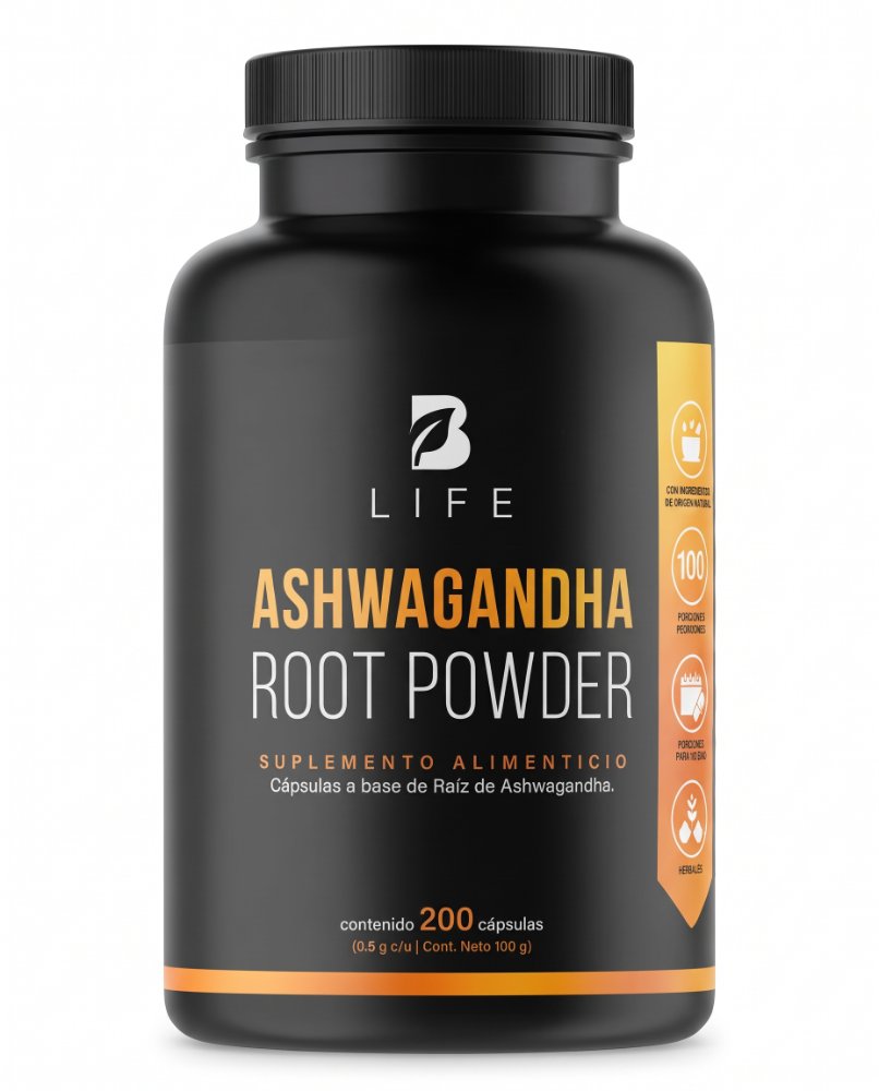 B Life ASHWAGANDHA ROOT POWDER 200 CAPSULAS