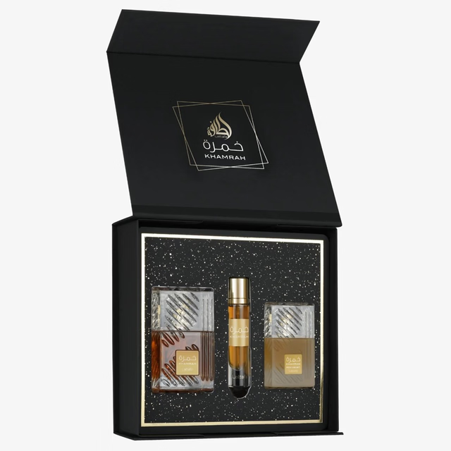 Perfume Lattafa Khamrah EDP 100ml. Hair Mist Lattafa Khamrah 50ml. Mini Perfume Lattafa Khamrah EDP 12ml.