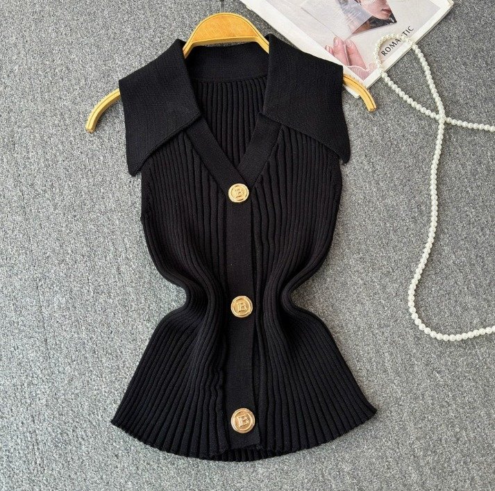 CHALECO DE PUNTO CON CUELLO CAMISERO