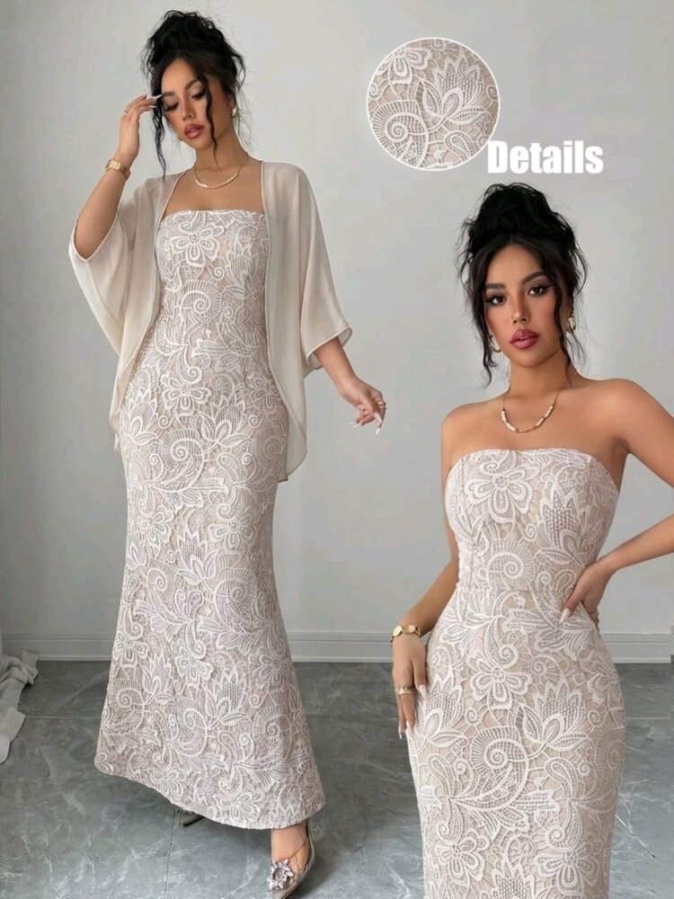 VESTIDO AJUSTADO 2 PIEZAS COLOR ALBARICOQUE