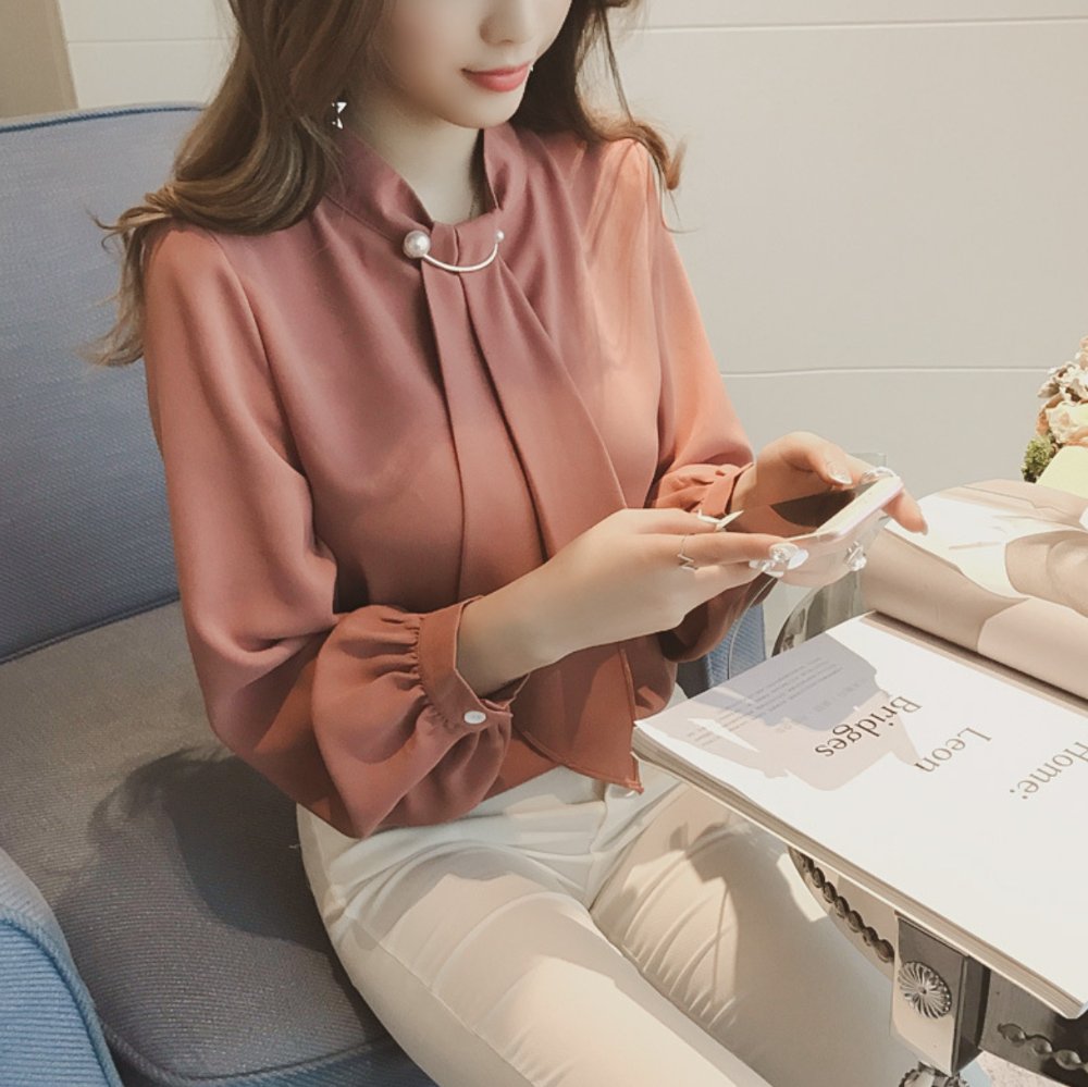 BLUSA DE GASA MANGA LARGA ESTILO COREANO