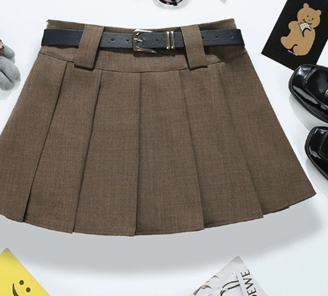 FALDA PLISADA DE TELA DE TRAJE CON CINTURON