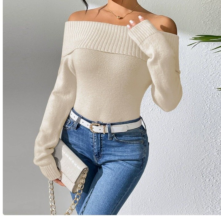 SUETER DE MUJER AJUSTADO CON CUELO Y HOMBROS DESCUBIERTOS