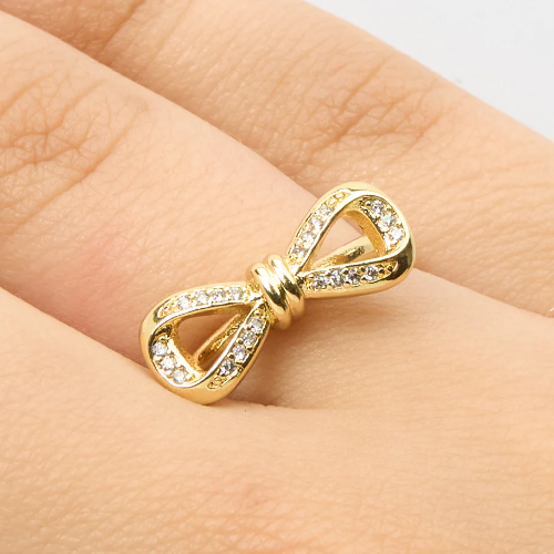 Anillo Coquette Lazo Dorado Ajustable Rodinado