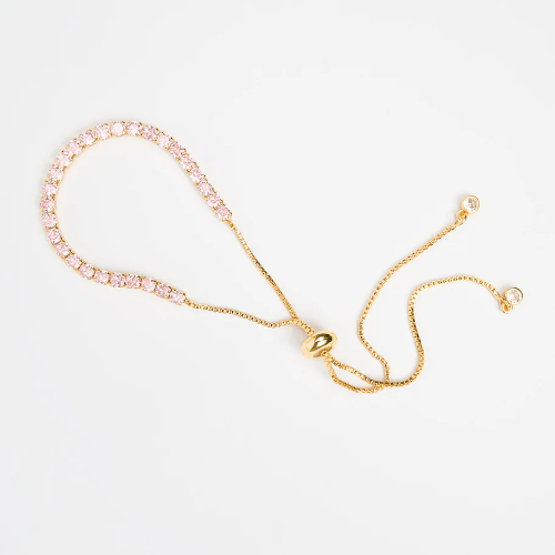 Pulsera Terminada Dorada Circón 3mm Rosado Rodinada