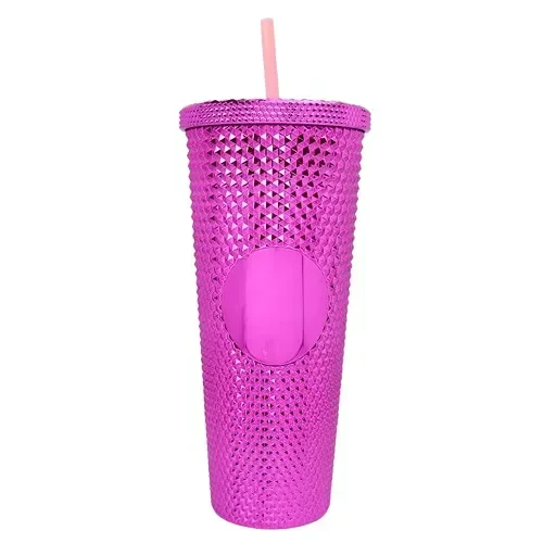 Termo Vaso Cristal Con Pitillo Fucsia