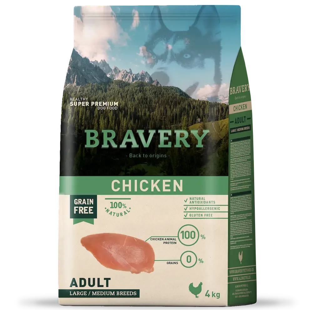 Bravery perro adulto raza mediana y grande  pollo 4kg