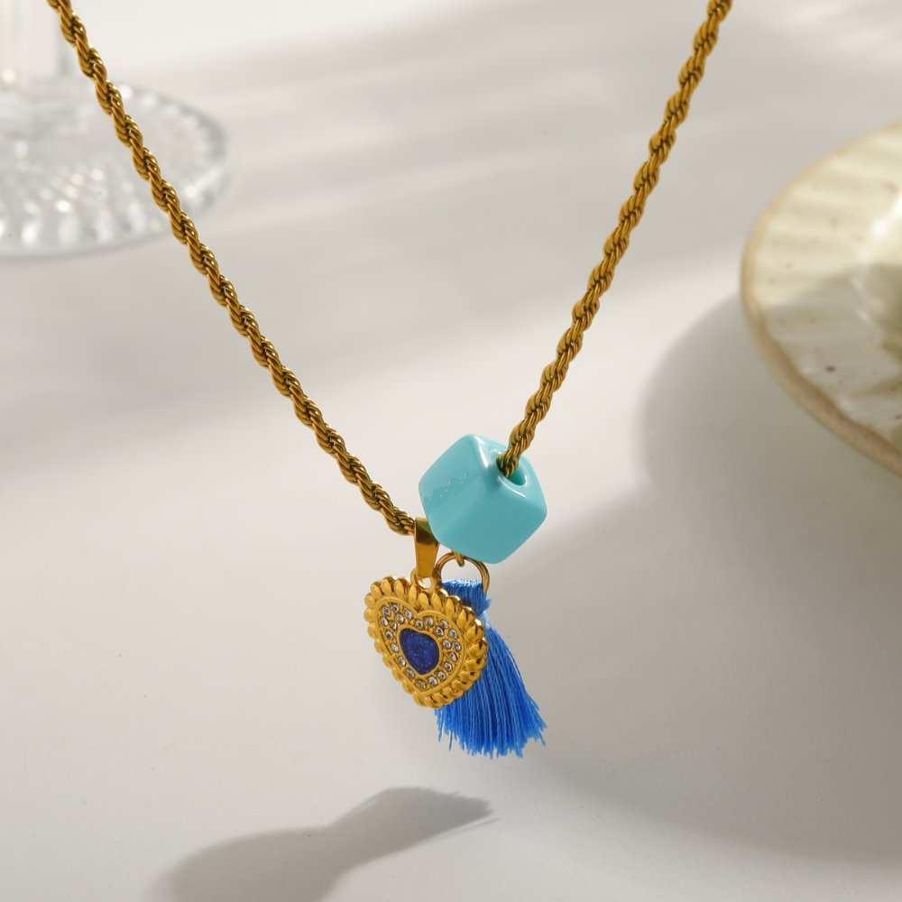 Collar Relicario Corazón Tropical azul
