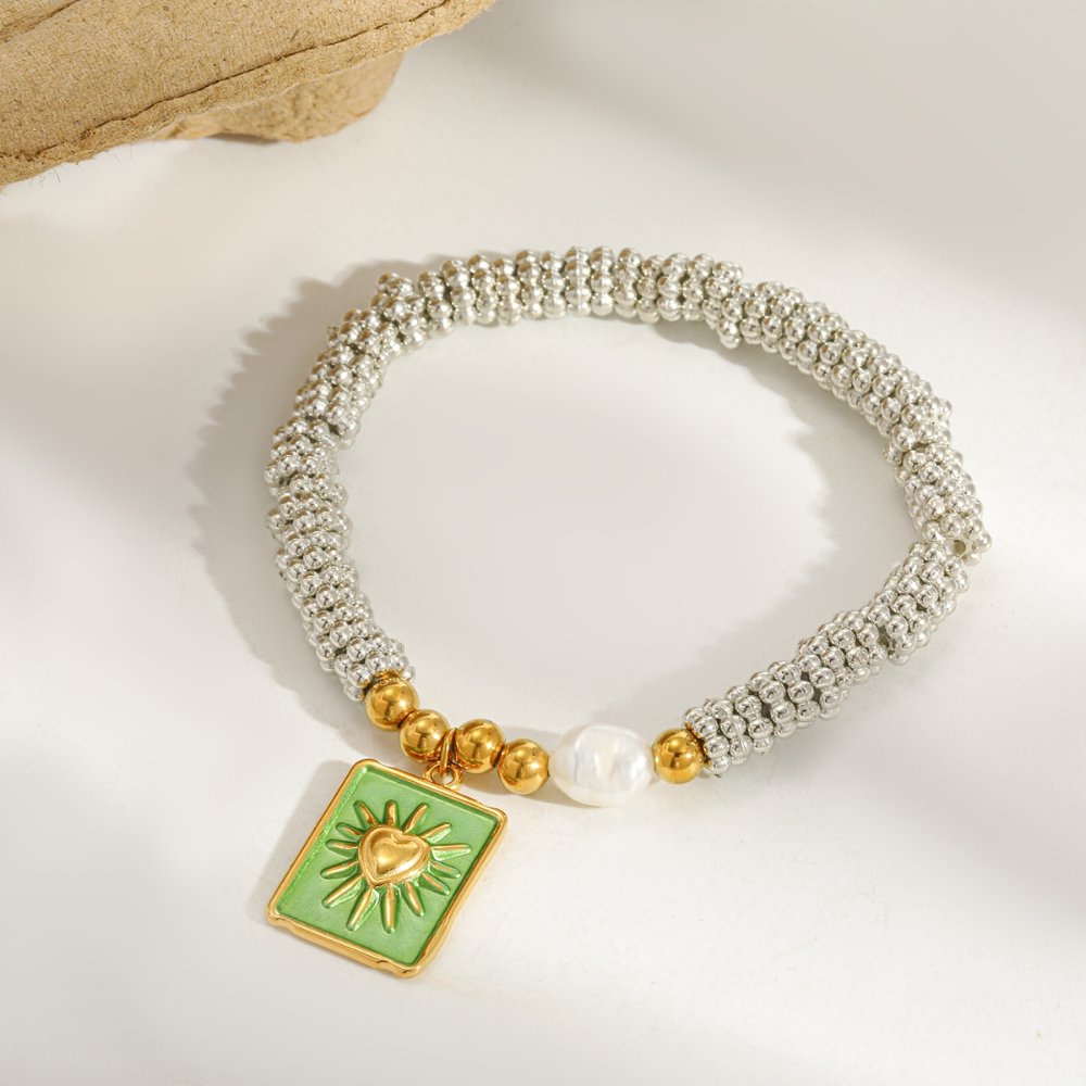 Pulsera Elástica Sol & Perla Natural verde