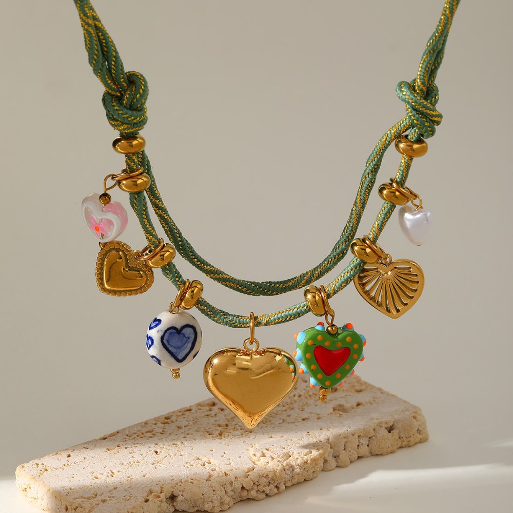 Collar Corazón de Vidrio Artesanal verde