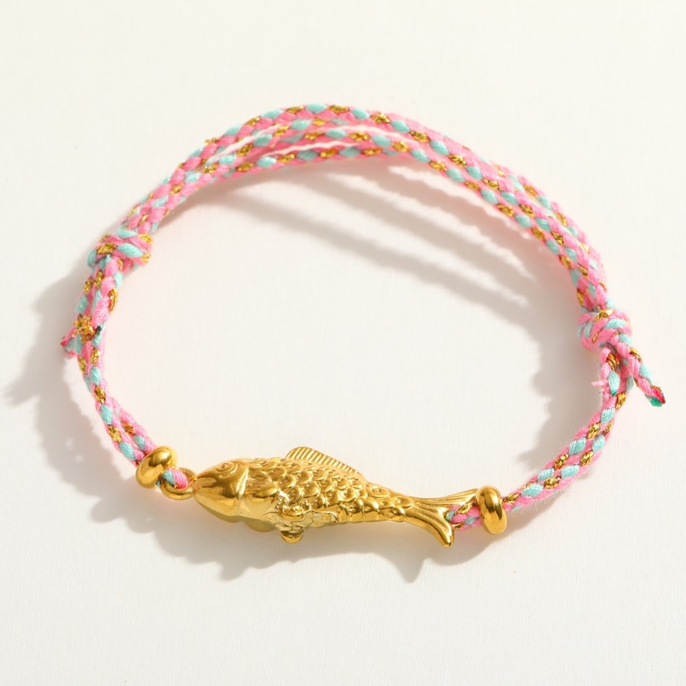 Pulsera Hilo Tejido Pez de la Suerte rosa