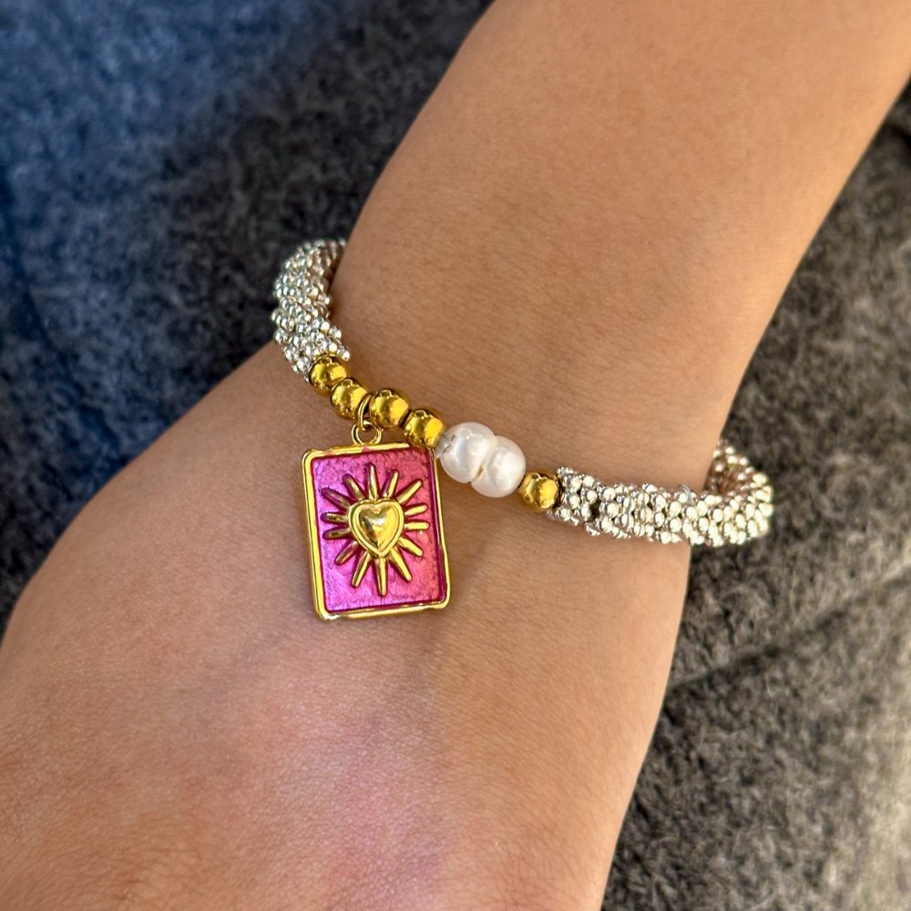 Pulsera Elástica Sol & Perla Natural rosa