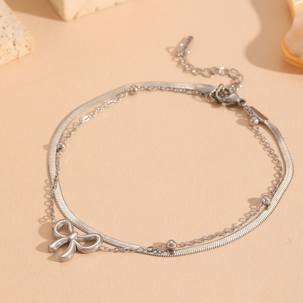 Collar Doble Capa Coquette Bow (Lazo) plata