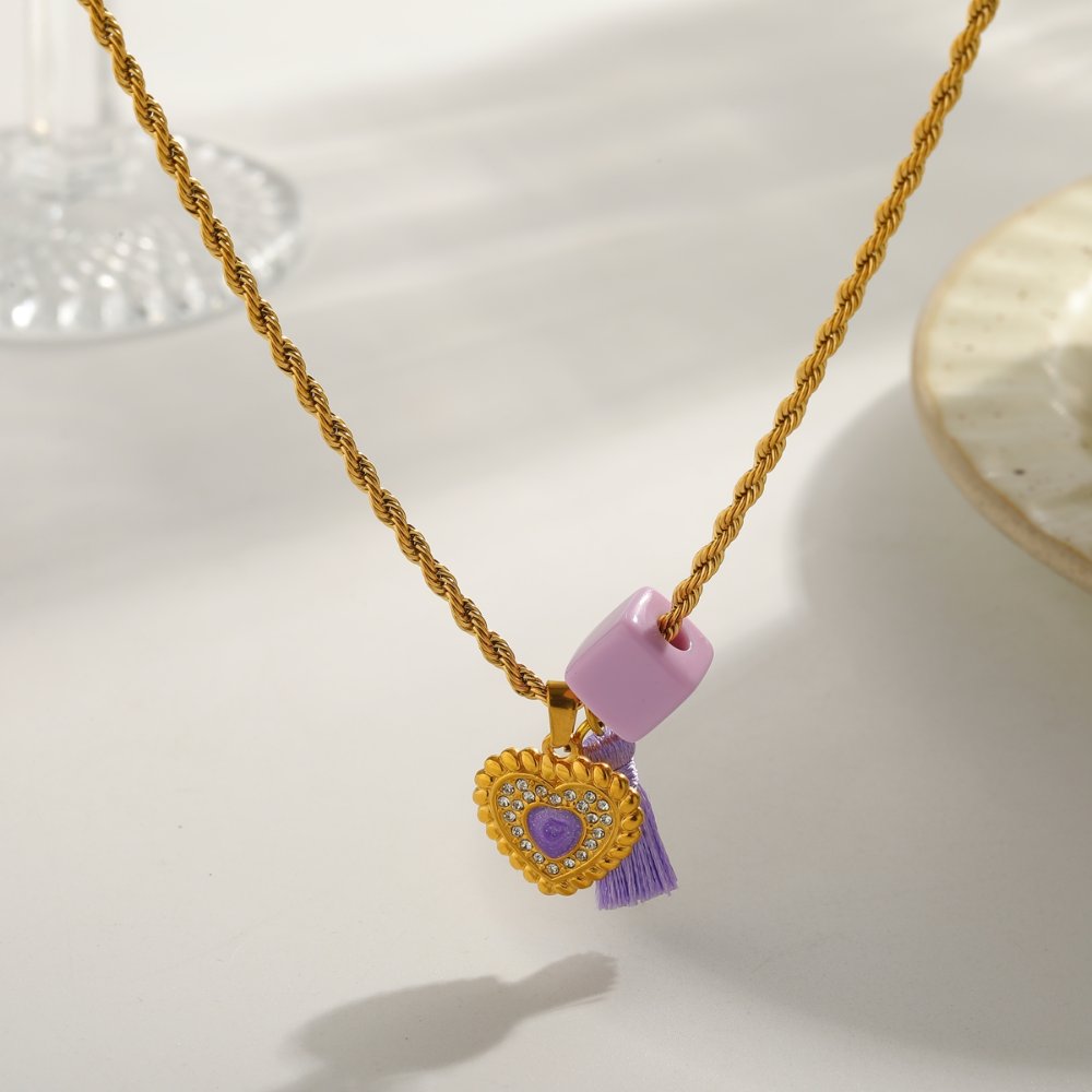Collar Relicario Corazón Tropical purpura