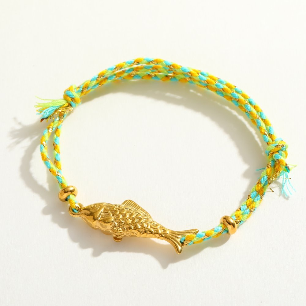 Pulsera Hilo Tejido Pez de la Suerte verde lima