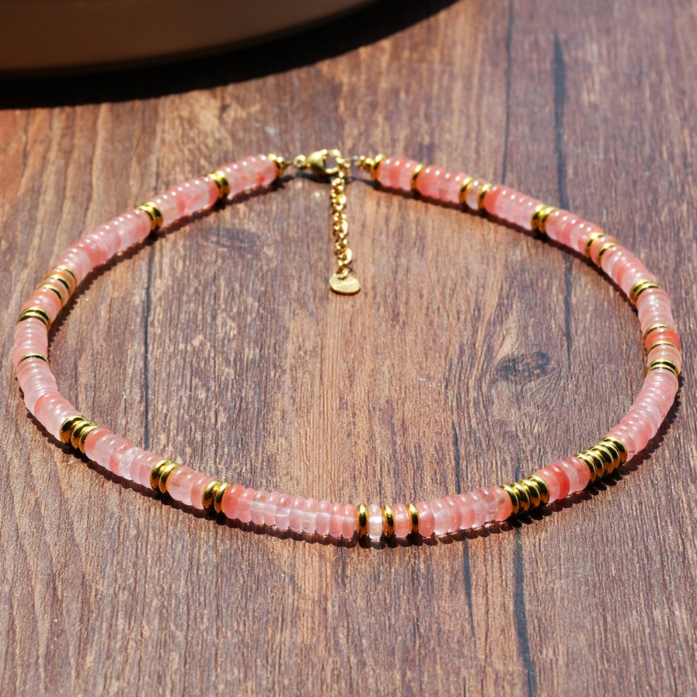 Collar Bohemio Piedras Naturales cereza