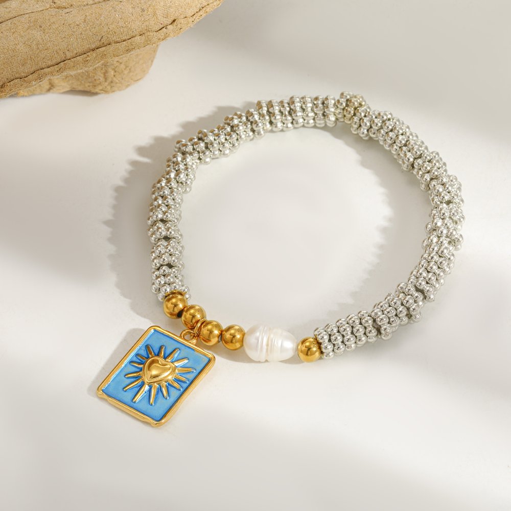 Pulsera Elástica Sol & Perla Natural azul