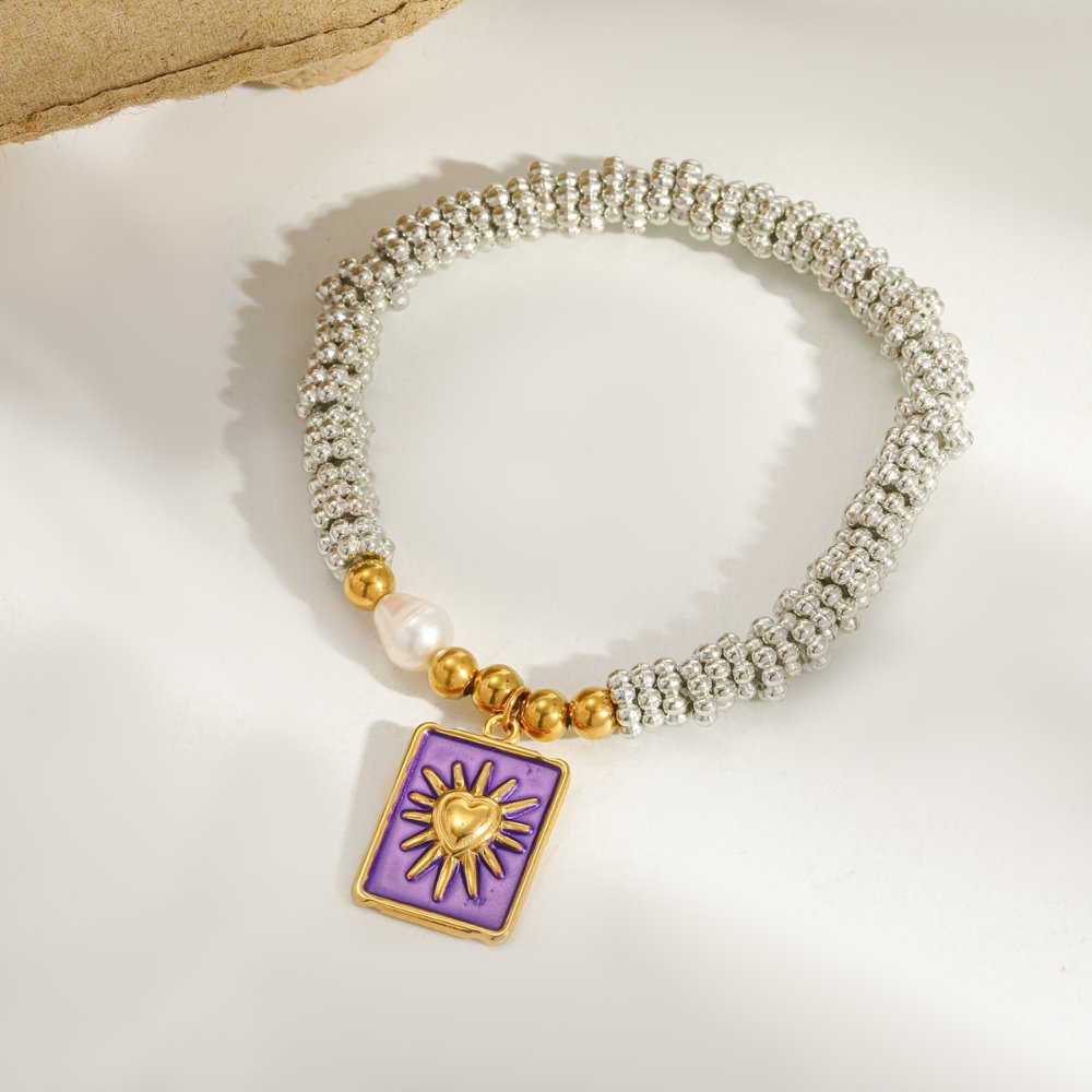 Pulsera Elástica Sol & Perla Natural morado