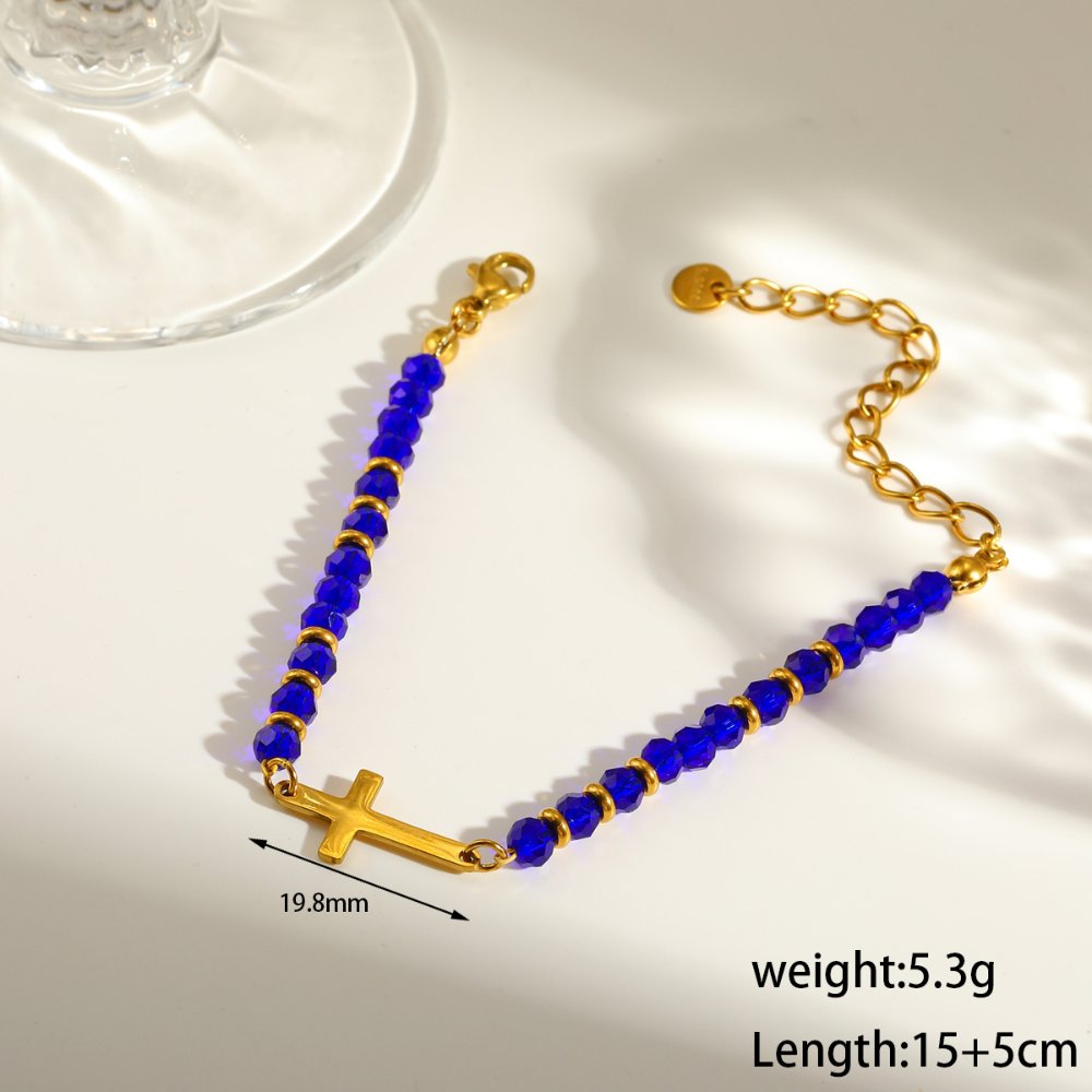 Pulsera Balines Esenciales Acero cruz azul rey