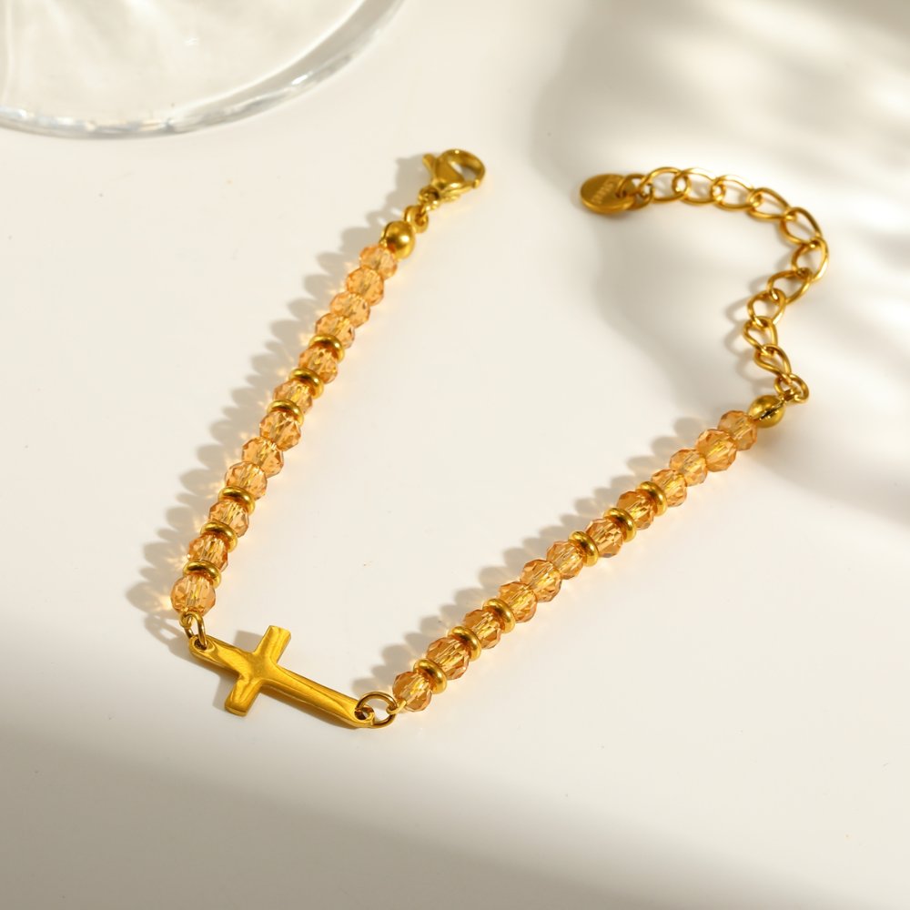 Pulsera Balines Esenciales Acero cruz dorado