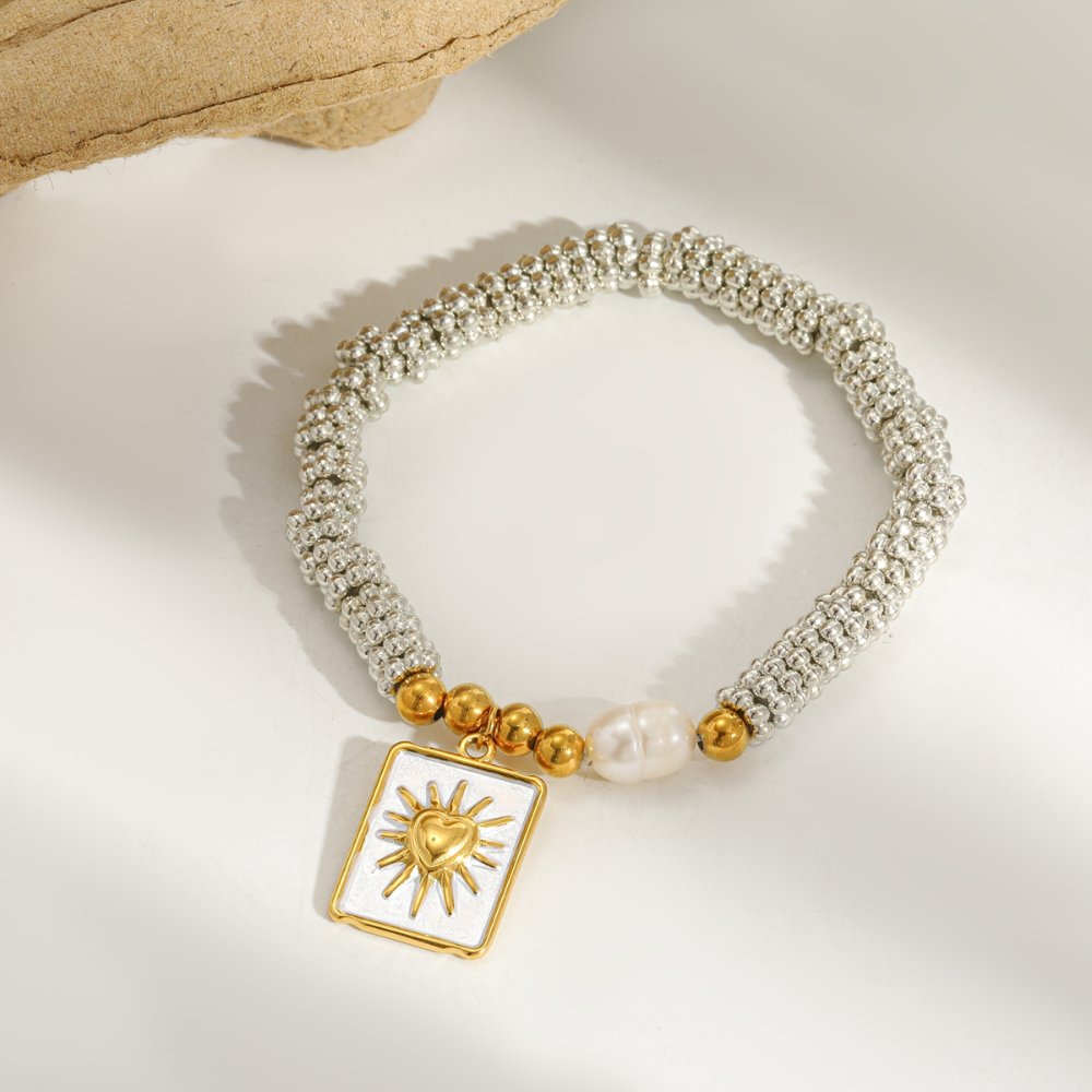Pulsera Elástica Sol & Perla Natural blanco