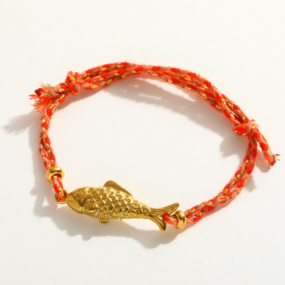 Pulsera Hilo Tejido Pez de la Suerte naranja
