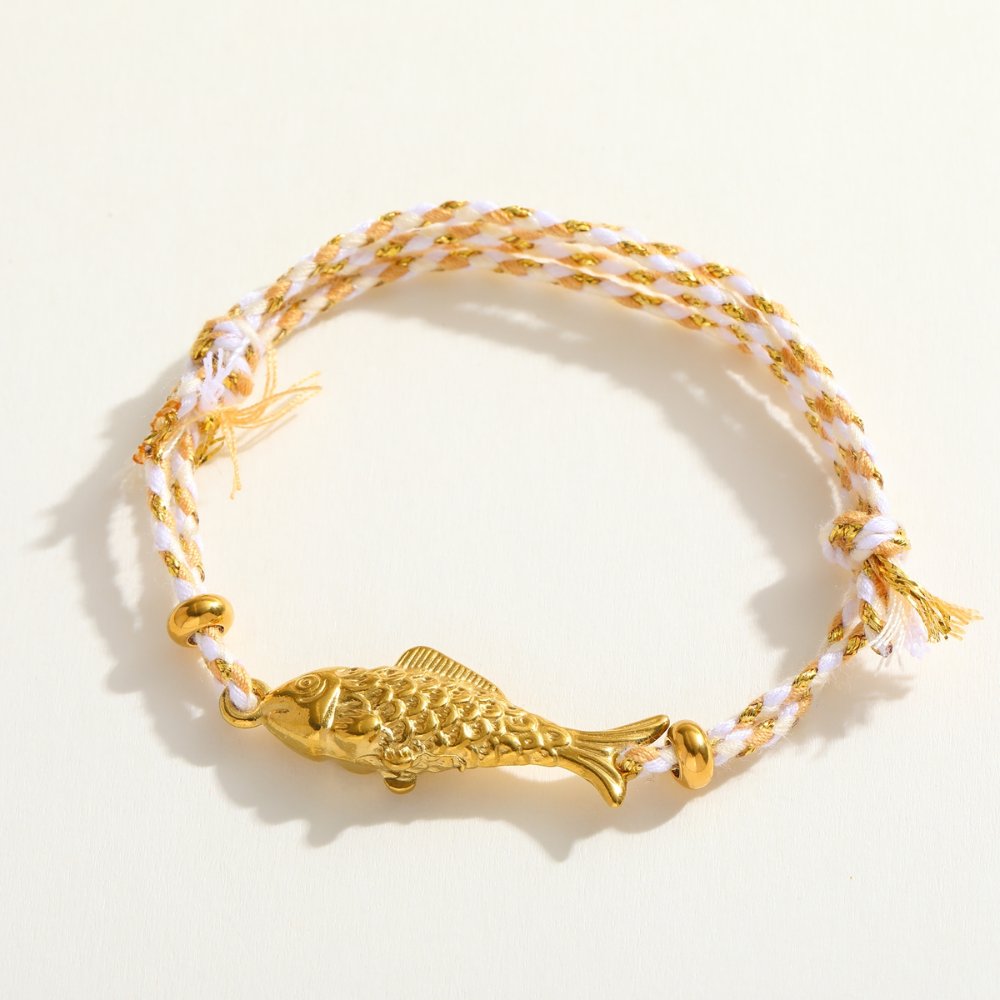 Pulsera Hilo Tejido Pez de la Suerte blanco