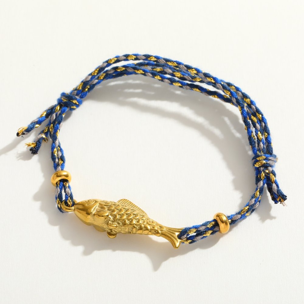 Pulsera Hilo Tejido Pez de la Suerte azul oscuro