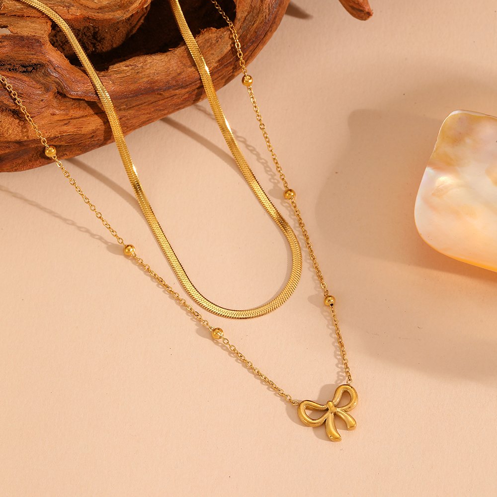Collar Doble Capa Coquette Bow (Lazo) oro
